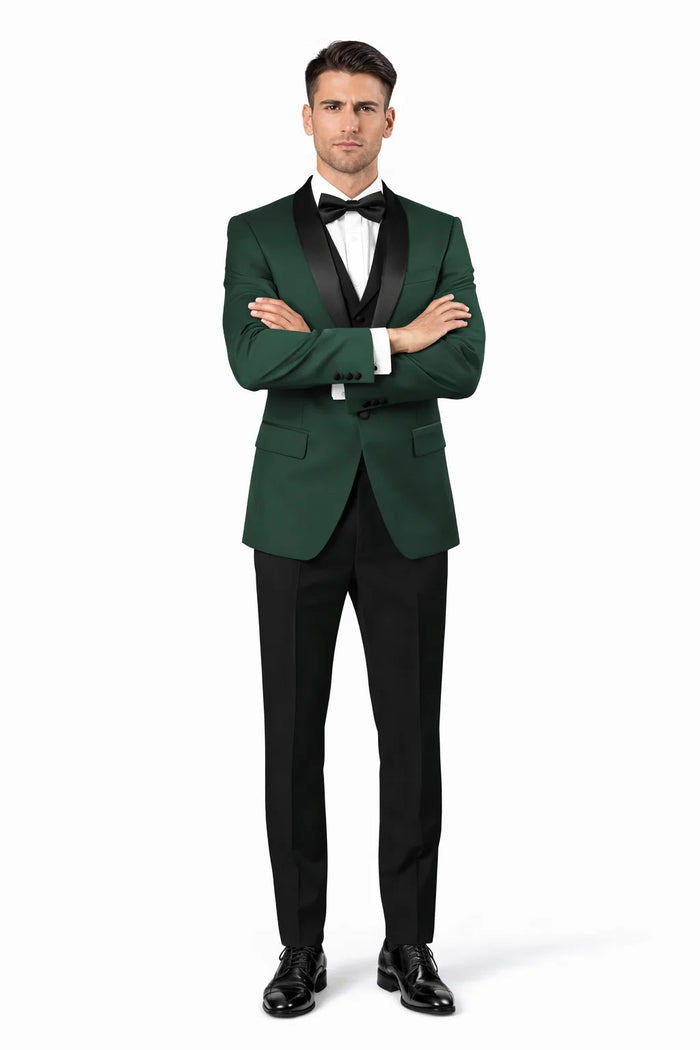 Men's Vested Classic Dinner Jacket Wedding Tuxedo in Hunter Green