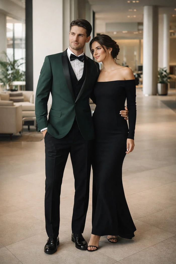 Men's Vested Classic Dinner Jacket Wedding Tuxedo in Hunter Green