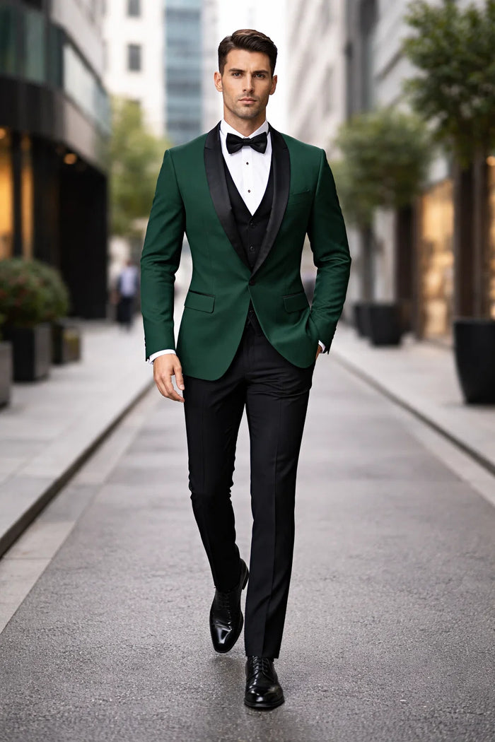Men's Vested Classic Dinner Jacket Wedding Tuxedo in Hunter Green