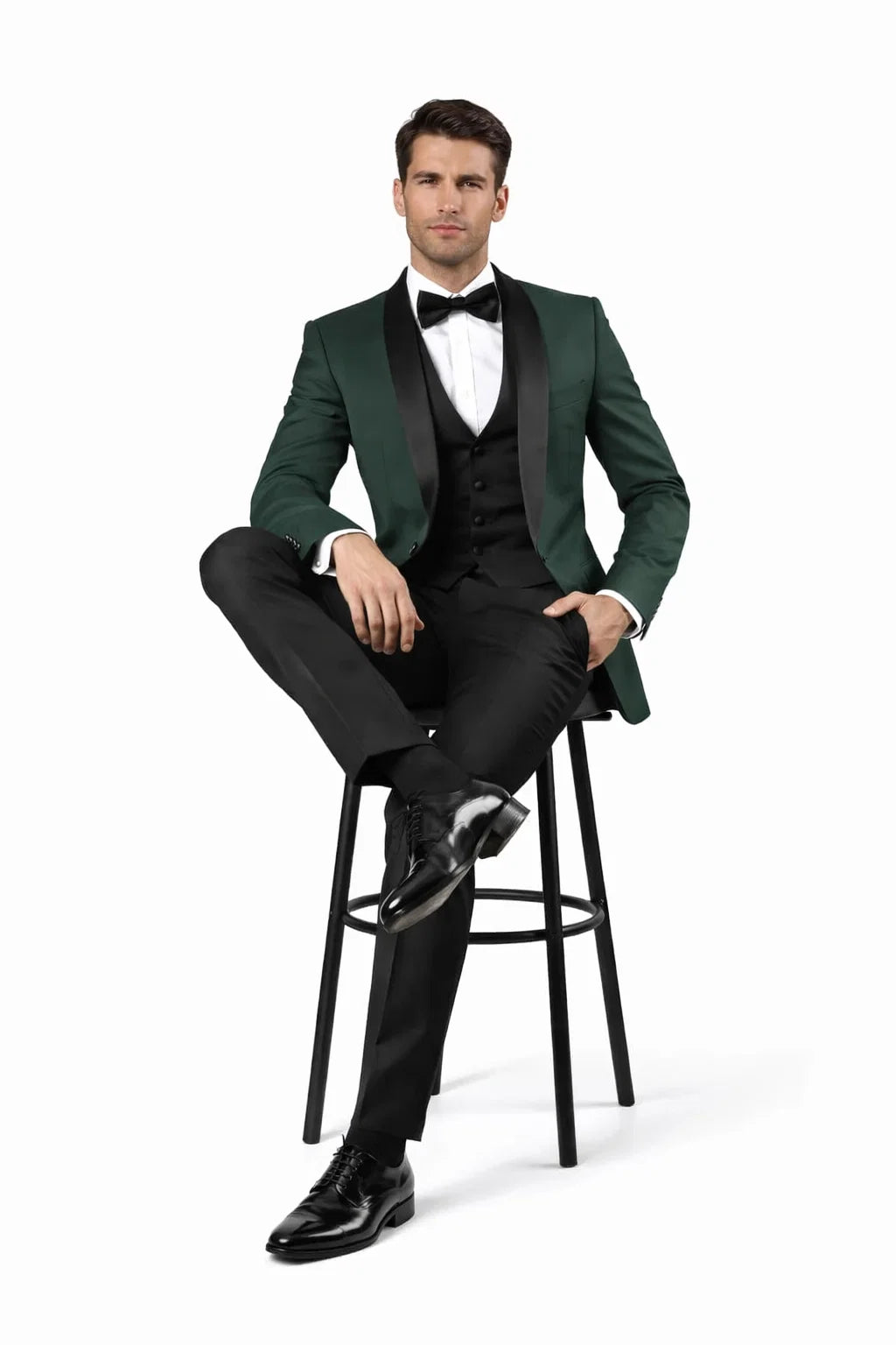 Men's Vested Classic Dinner Jacket Wedding Tuxedo in Hunter Green