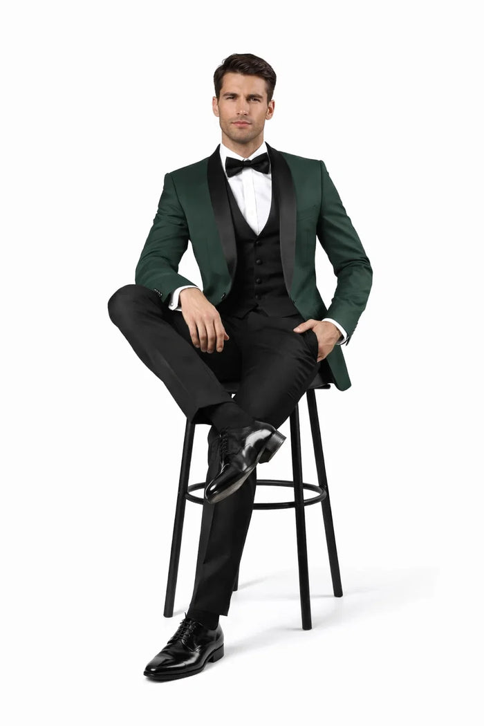 Men's Vested Classic Dinner Jacket Wedding Tuxedo in Hunter Green