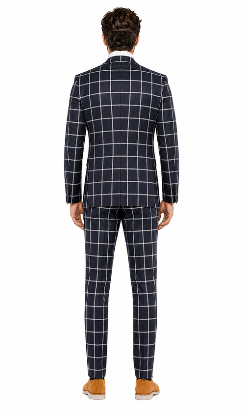 Mens Vested Gangster Plaid Pattern 1920's Plaid Suit in Navy