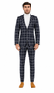 Mens Vested Gangster Plaid Pattern 1920's Plaid Suit in Navy