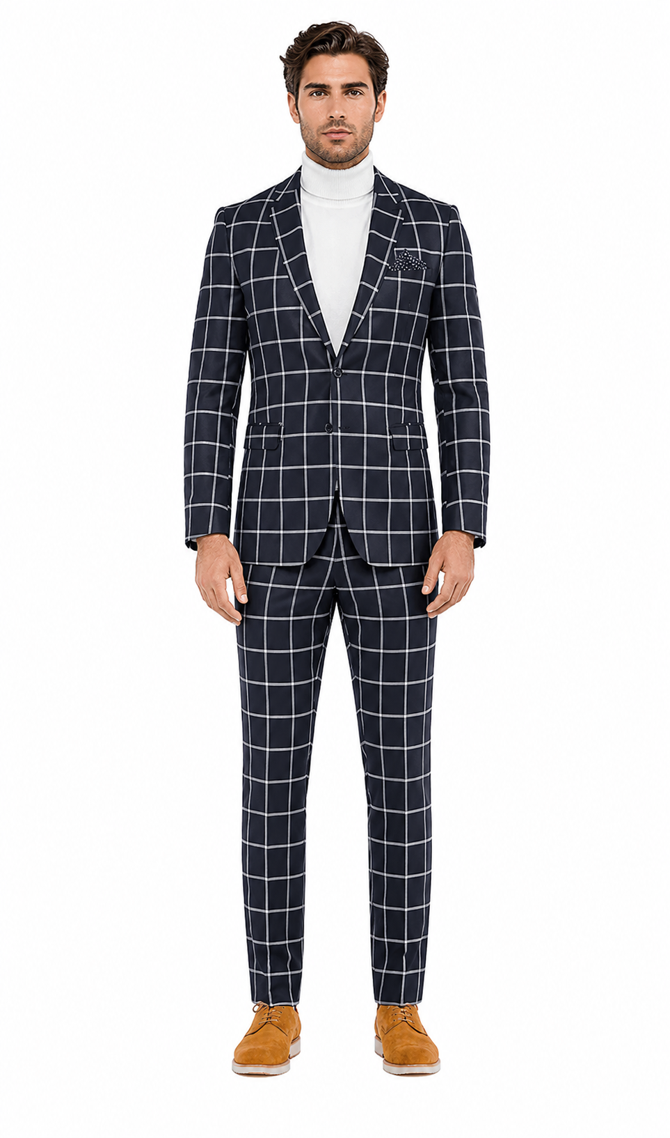 Mens Vested Gangster Plaid Pattern 1920's Plaid Suit in Navy
