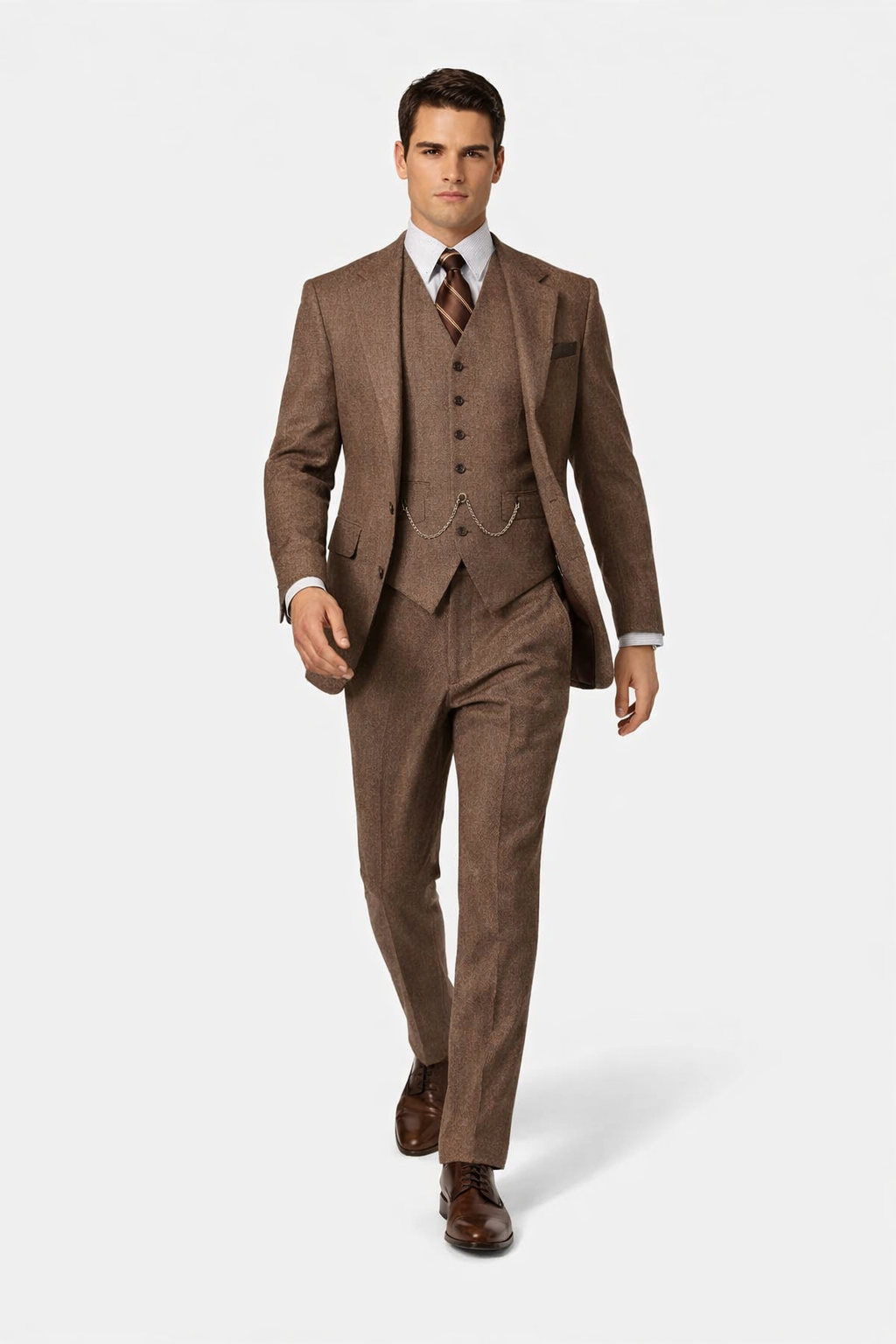 Mens Vested Great Gatsby Tweed Herringbone Tobey Maguire Suit in Light Brown