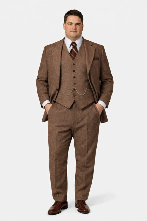 Mens Vested Great Gatsby Tweed Herringbone Tobey Maguire Suit in Light Brown