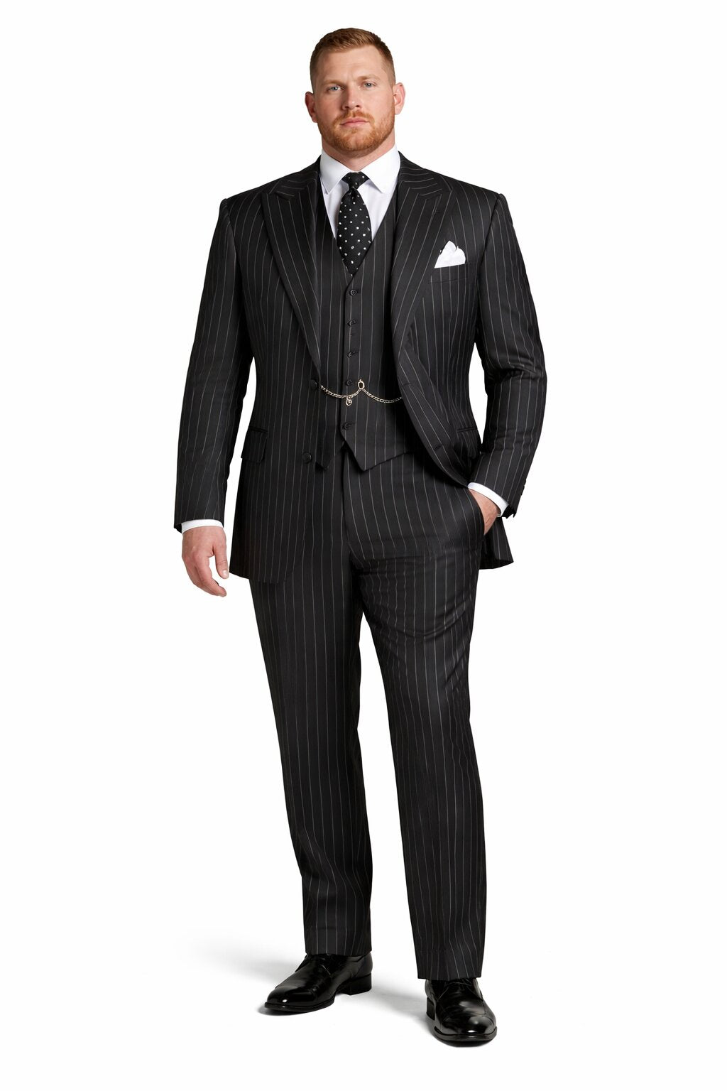 Gangster Suit - Mobster Suit - Mafia Suit For Men 2 button Gangster Pinstripe Suit in Black & White