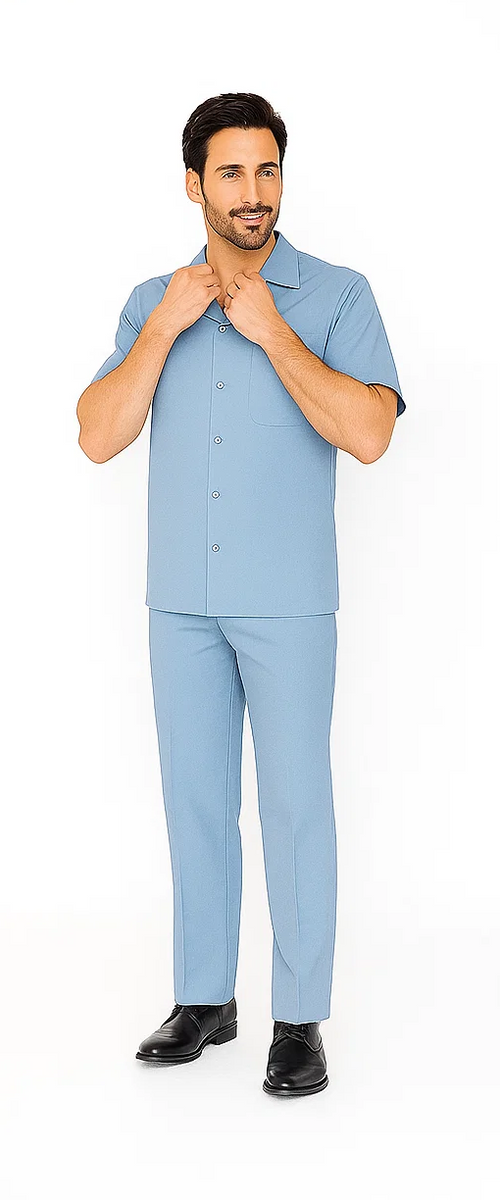 Mens Walking Suit in Color Powder Blue Leisure Suit Casual Matching Shirt and Pants $99