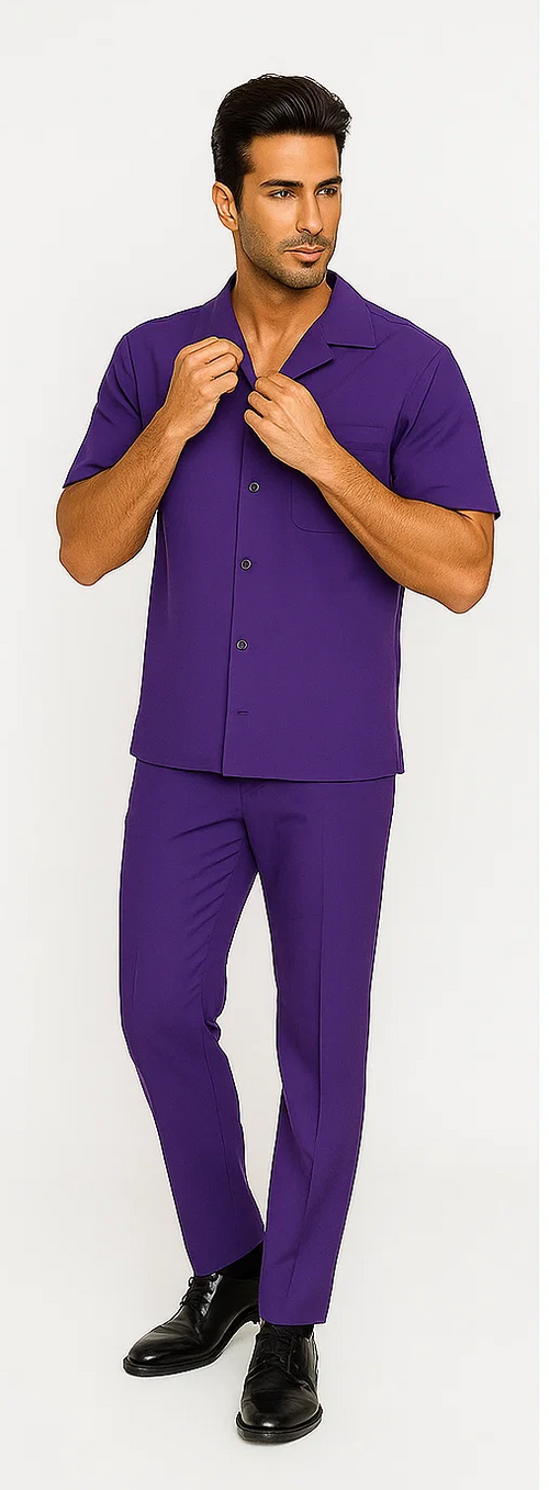 Mens Walking Suit in Color Purple Leisure Suit Casual Matching Shirt and Pants $99