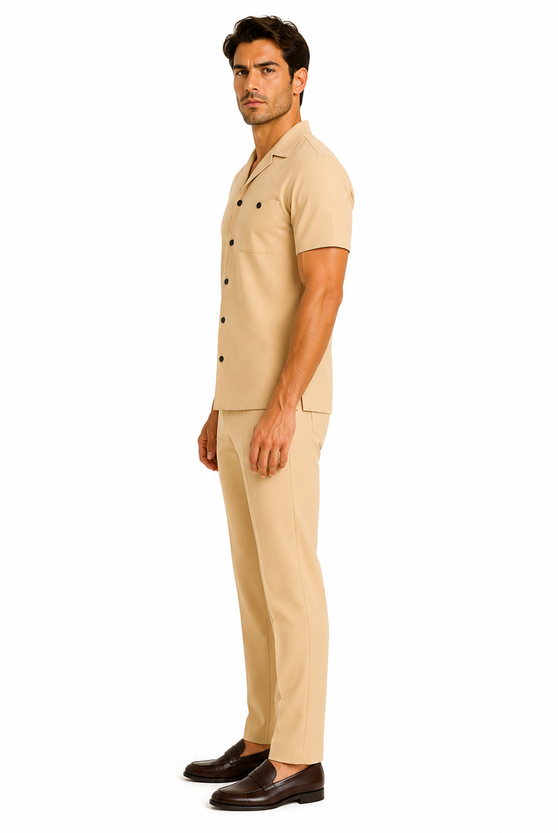 Mens Walking Suit in Color Sand Leisure Suit Casual Matching Shirt and Pants $99