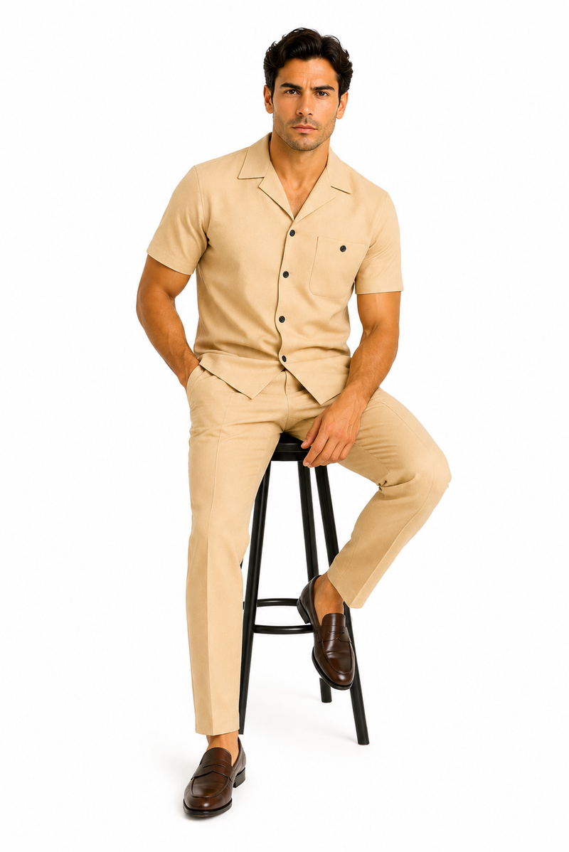 Mens Walking Suit in Color Sand Leisure Suit Casual Matching Shirt and Pants $99