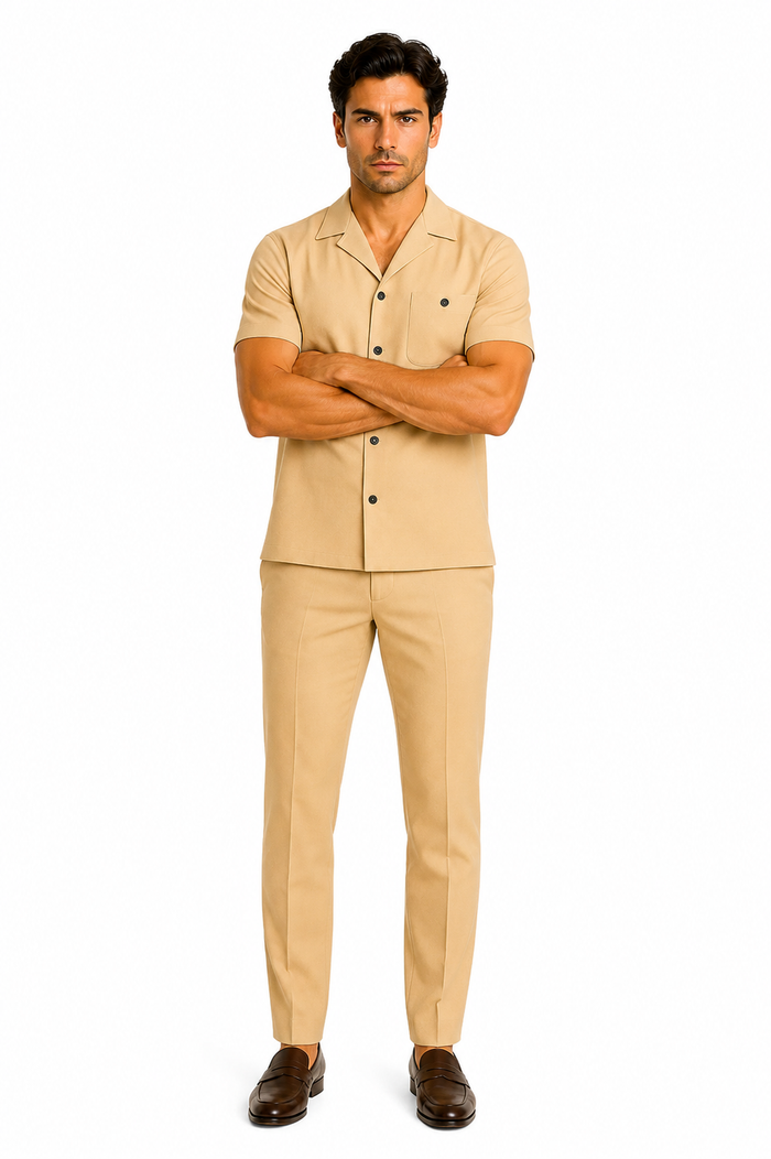Mens Walking Suit in Color Sand Leisure Suit Casual Matching Shirt and Pants $99