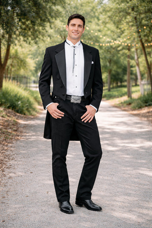 Mens Westem Cowboy Tail Tuxedo in Black