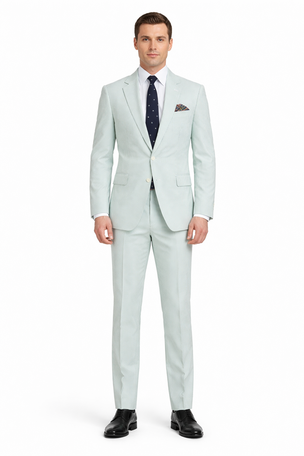 Men’s White and Black Seersucker Suit – Classic Lightweight Striped Summer Suit for Weddings and Formal Events