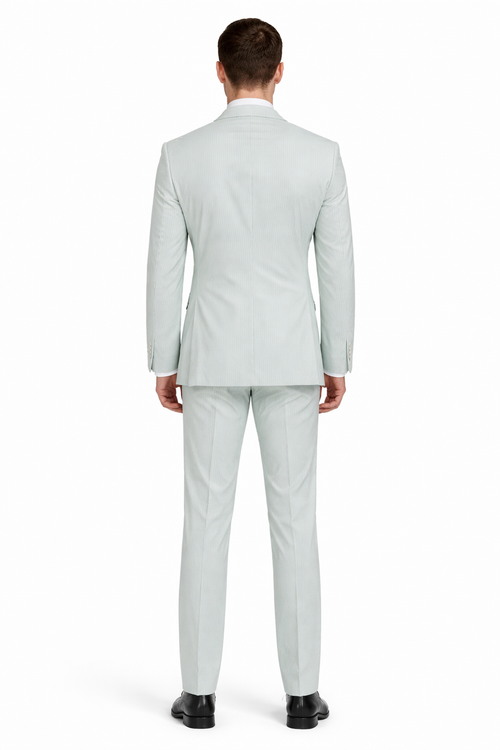 Men’s White and Black Seersucker Suit – Classic Lightweight Striped Summer Suit for Weddings and Formal Events