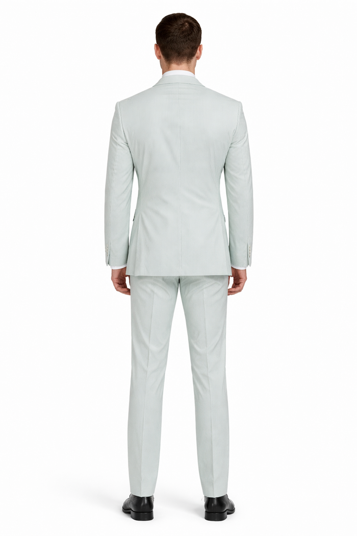 Men’s White and Black Seersucker Suit – Classic Lightweight Striped Summer Suit for Weddings and Formal Events