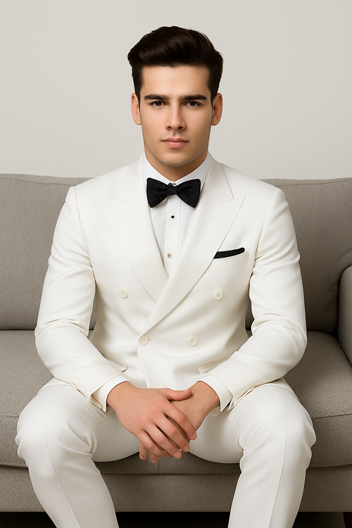 Mens Colonel Sanders White Double Breasted Suit Chest Pocket Costume