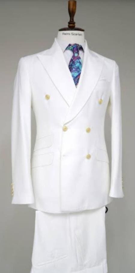 Mens White Double Breasted Blazer - AlbertoNardoniStore