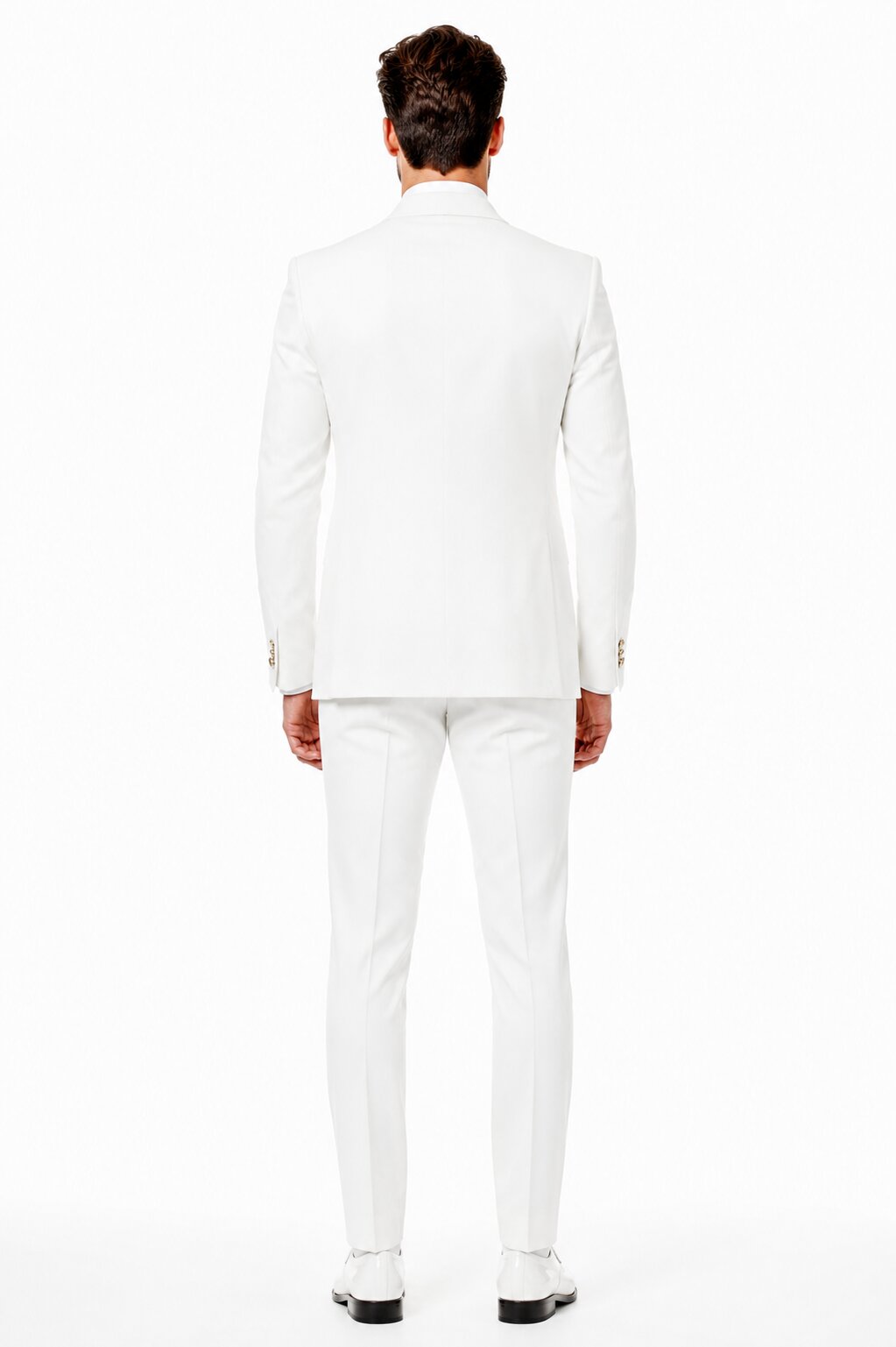 White and Light Pink Tuxedo Wedding Suit - White Dinner Jacket + Vest + Pants + Bow-tie