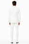 White and Light Pink Tuxedo Wedding Suit - White Dinner Jacket + Vest + Pants + Bow-tie