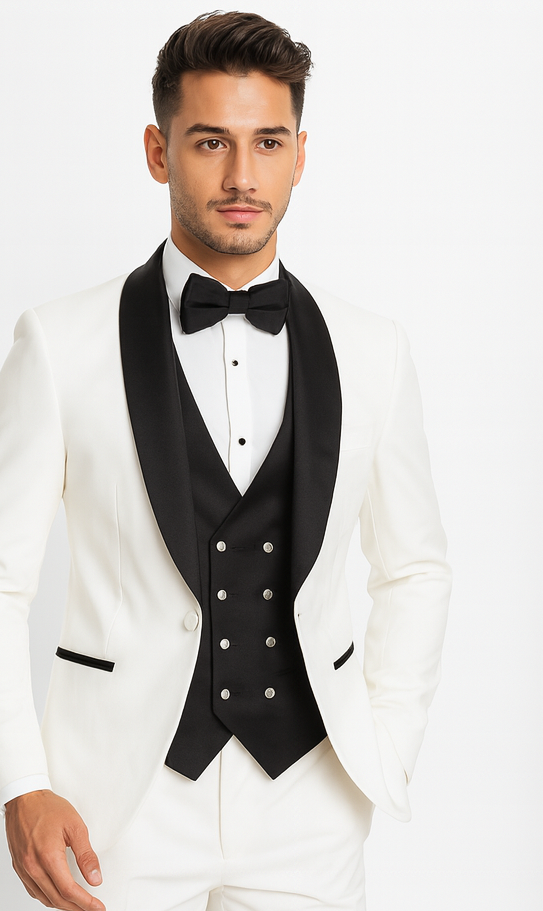 White Prom Suit Wedding Tuxedo - Groom Suit - White And Black Prom Suit