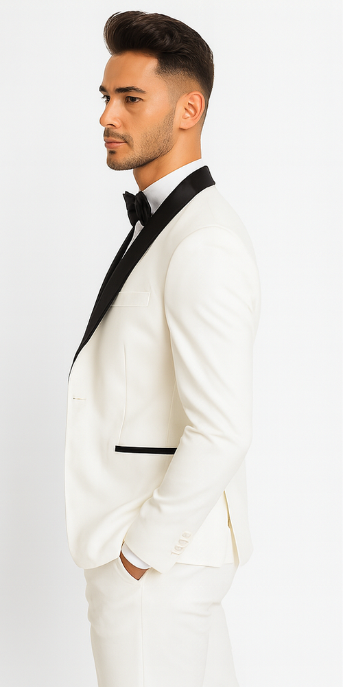 White Prom Suit Wedding Tuxedo - Groom Suit - White And Black Prom Suit