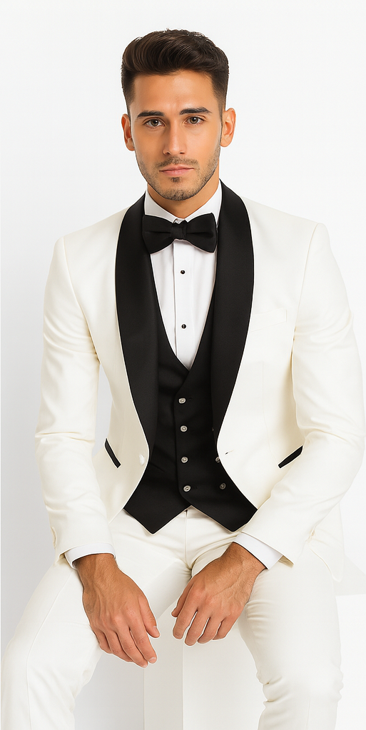 White Prom Suit Wedding Tuxedo - Groom Suit - White And Black Prom Suit