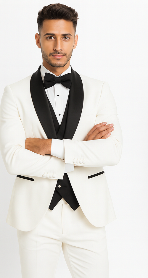 White Prom Suit Wedding Tuxedo - Groom Suit - White And Black Prom Suit