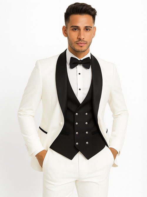 White Prom Suit Wedding Tuxedo - Groom Suit - White And Black Prom Suit