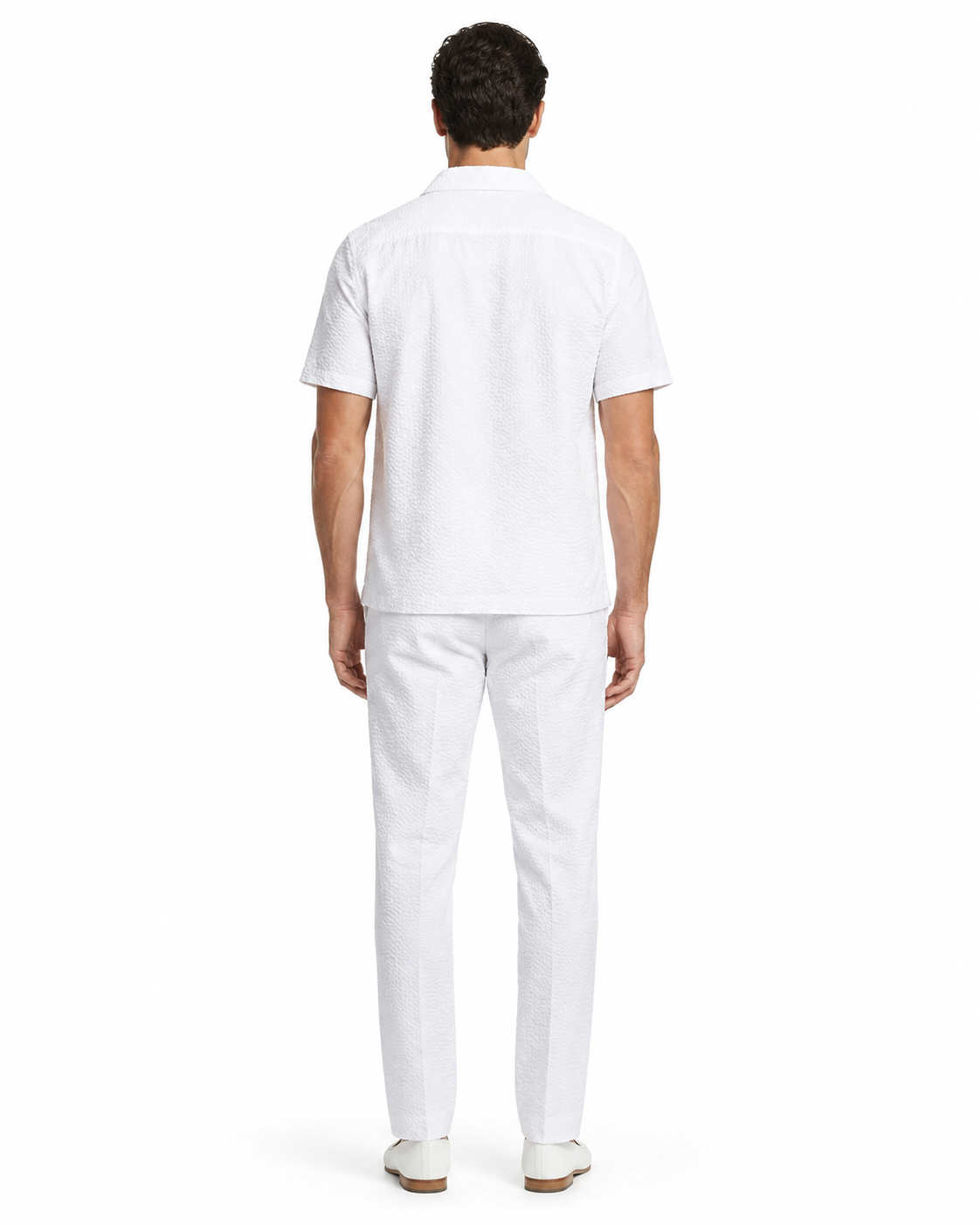 Mens White Seersucker Walking Suit Set – Casual Summer Short Sleeve Outfit with Matching Pants Lightweight Two Piece Set