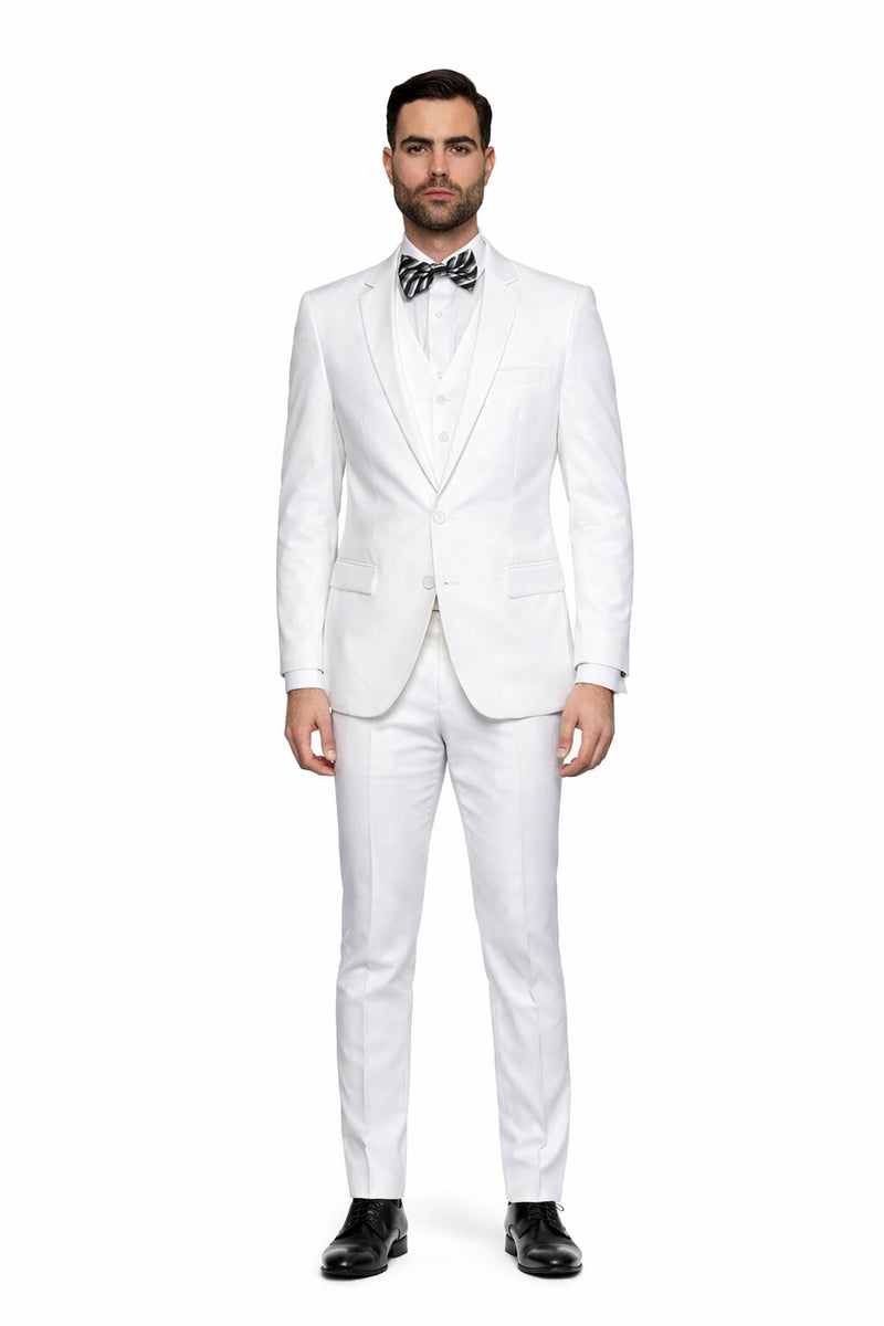 Suits For Easter - Mens Easter Suit - Mens 2 Button Vested Skinny Wool Suit in White