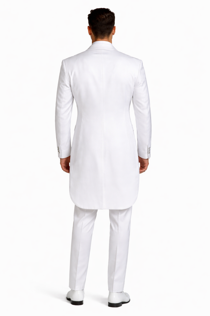 Mens White Tail Tuxedo With Lapelled Peak Lapel