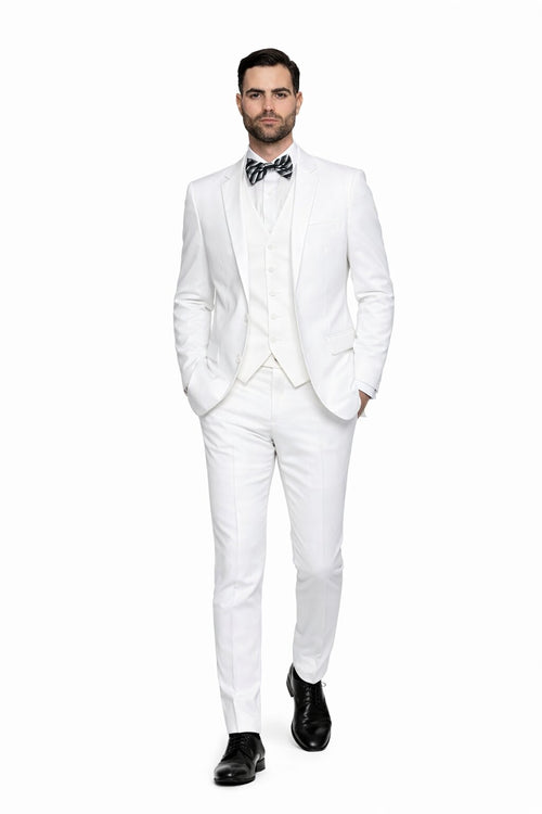Men’s 2 Button Vested Skinny Suit in White – Modern 3-Piece Formal Ensemble
