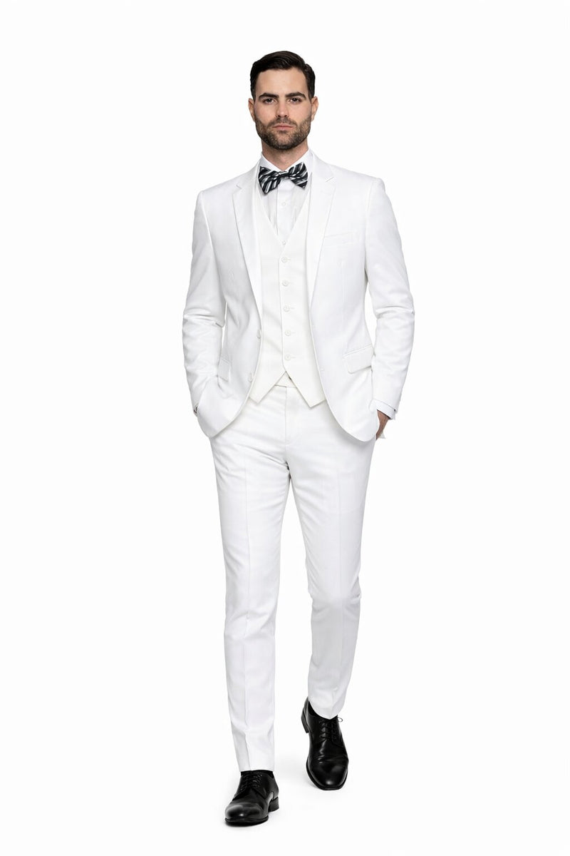 Suits For Easter - Mens Easter Suit - Mens 2 Button Vested Skinny Wool Suit in White