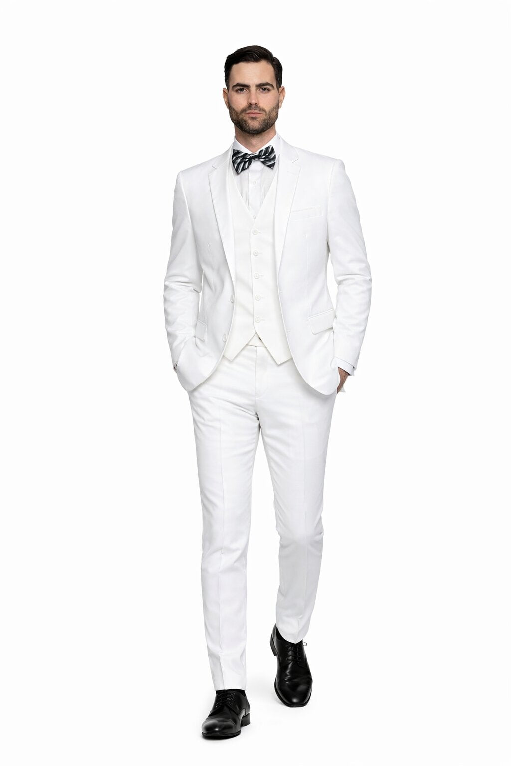 Men’s 2 Button Vested Skinny Suit in White – Modern 3-Piece Formal Ensemble