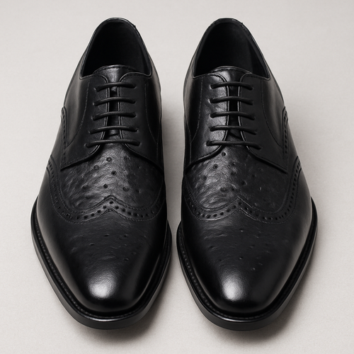 Mens Carrucci Ostrich Embossed Leather Wingtip Dress Shoe in Oxblood