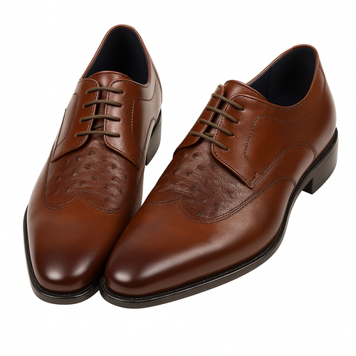 Mens Carrucci Ostrich Embossed Leather Wingtip Dress Shoe in Oxblood