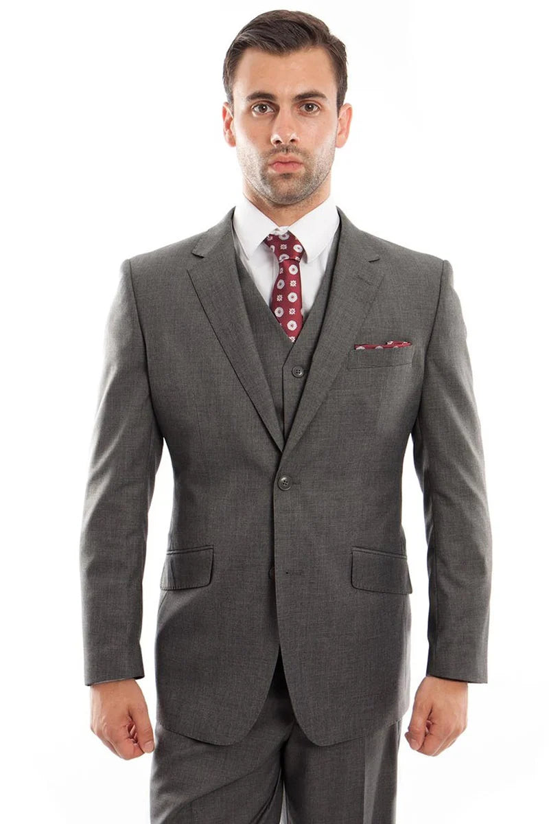 Mens Zegarie Brand Men's Designer Two Button Modern Fit Vested Wool Suit in Charcoal Grey