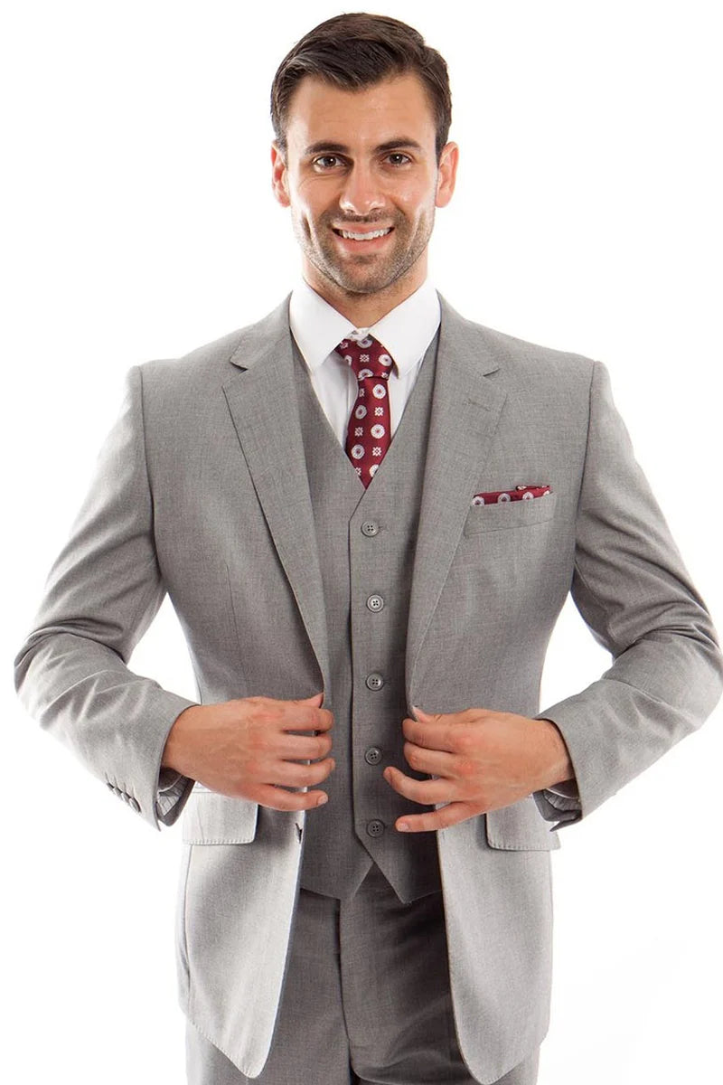 Mens Zegarie Brand Men's Designer Two Button Modern Fit Vested Wool Suit in Grey