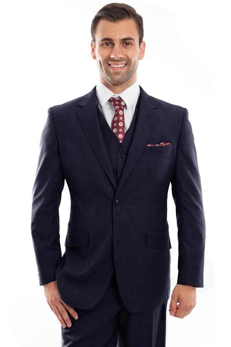 Mens Zegarie Brand Men's Designer Two Button Modern Fit Vested Wool Suit in Navy Blue
