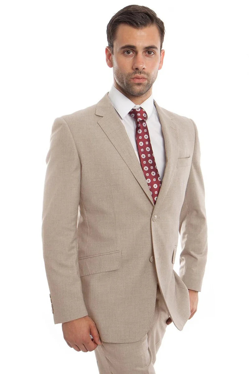 Mens Zegarie Brand Men's Designer Two Button Modern Fit Wool Suit in Tan