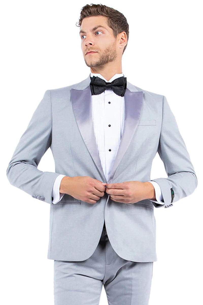 Mens Zegarie Brand Men's Modern Fit One Button Peak Lapel Tuxedo Separates Jacket in Light Grey