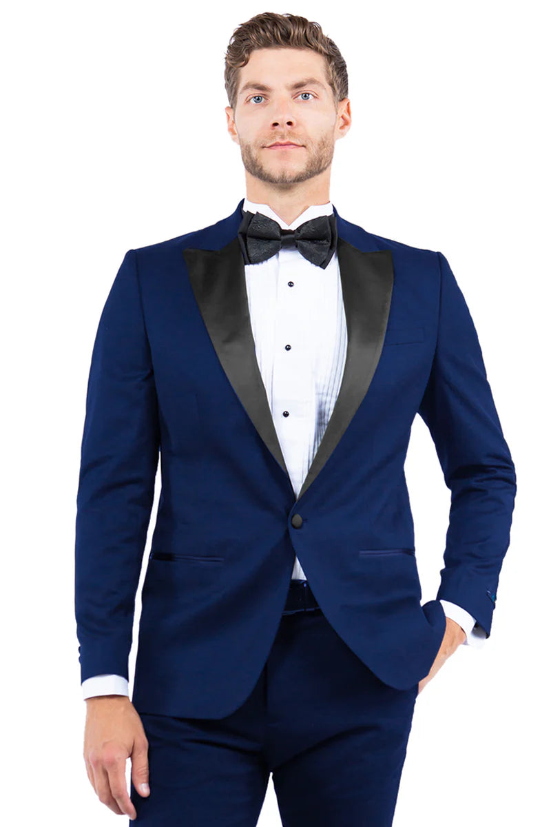 Mens Zegarie Brand Men's Modern Fit One Button Peak Lapel Tuxedo Separates Jacket in Navy with Black Lapel