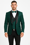 Men’s Designer Hunter Green Tuxedo – Vested Floral Lace Wedding Outfit