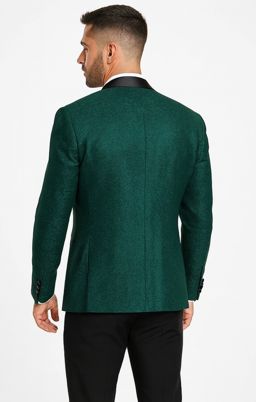 Men’s Designer Hunter Green Tuxedo – Vested Floral Lace Wedding Outfit