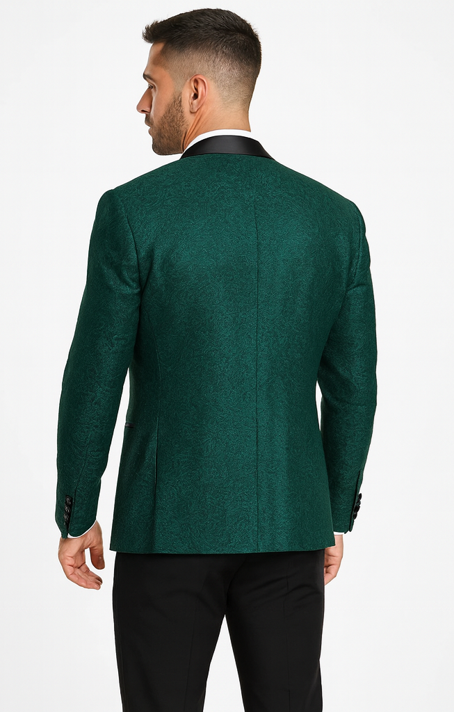 Men’s Designer Hunter Green Tuxedo – Vested Floral Lace Wedding Outfit