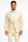 Men’s Designer Ivory Tuxedo – Elegant Vested Floral Lace Wedding Suit