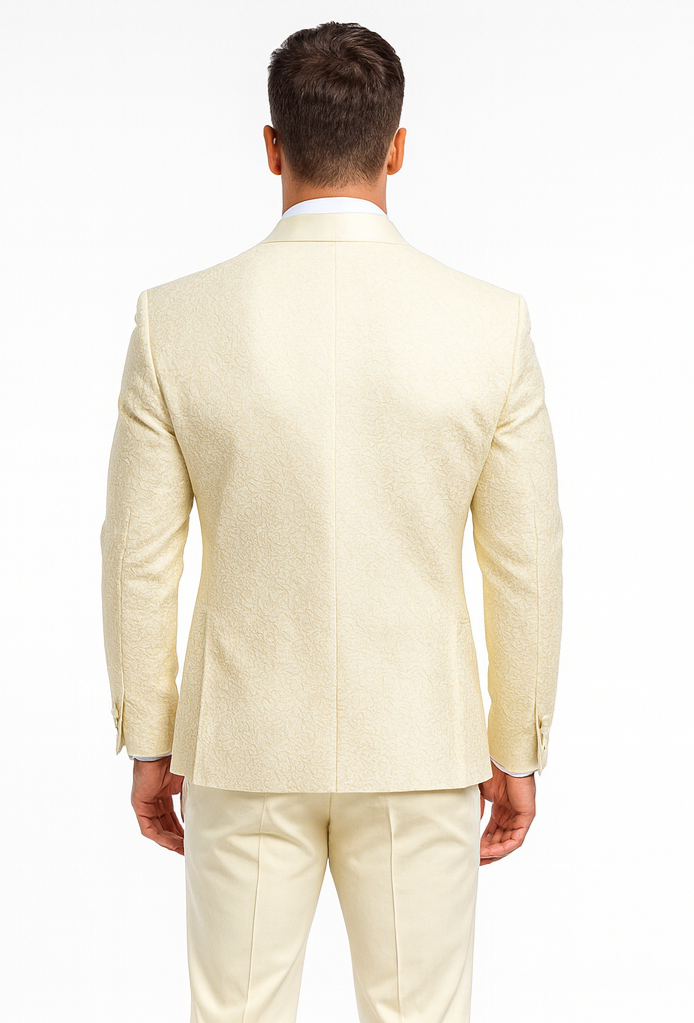 Men’s Designer Ivory Tuxedo – Elegant Vested Floral Lace Wedding Suit