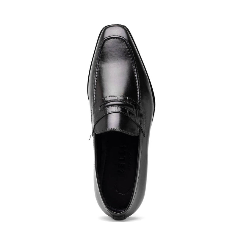 Zelli Meo Hand-Burnished Calfskin Loafers with Embossed Vamp in Black