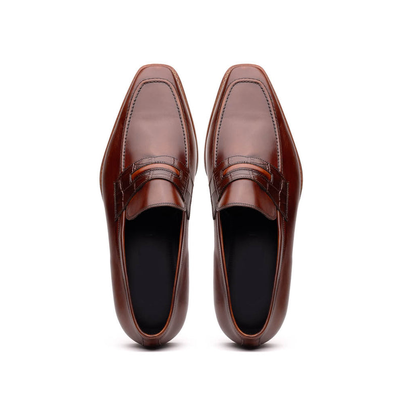 Zelli Meo Hand Burnished Calfskin Penny Loafers in Cognac
